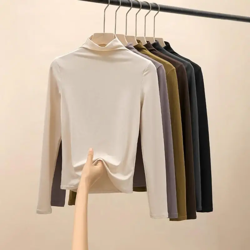 

Новая женская термофутболка с высоким воротом и длинным рукавом, облегающая, однотонная, универсальная, для осени и зимы