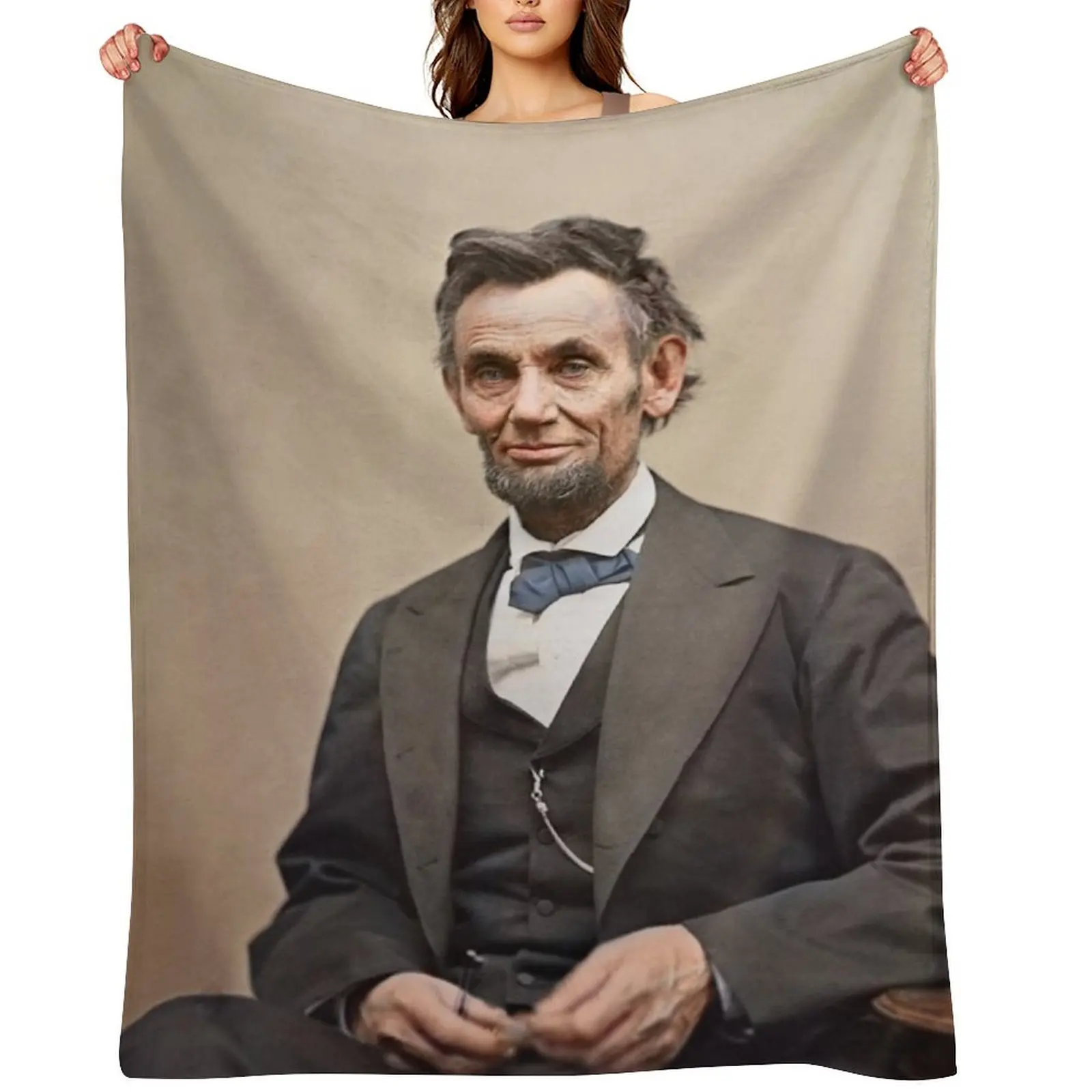 

Colorized- Abraham Lincoln Throw Blanket Decorative Throw Personalized Gift Polar Summer Blankets