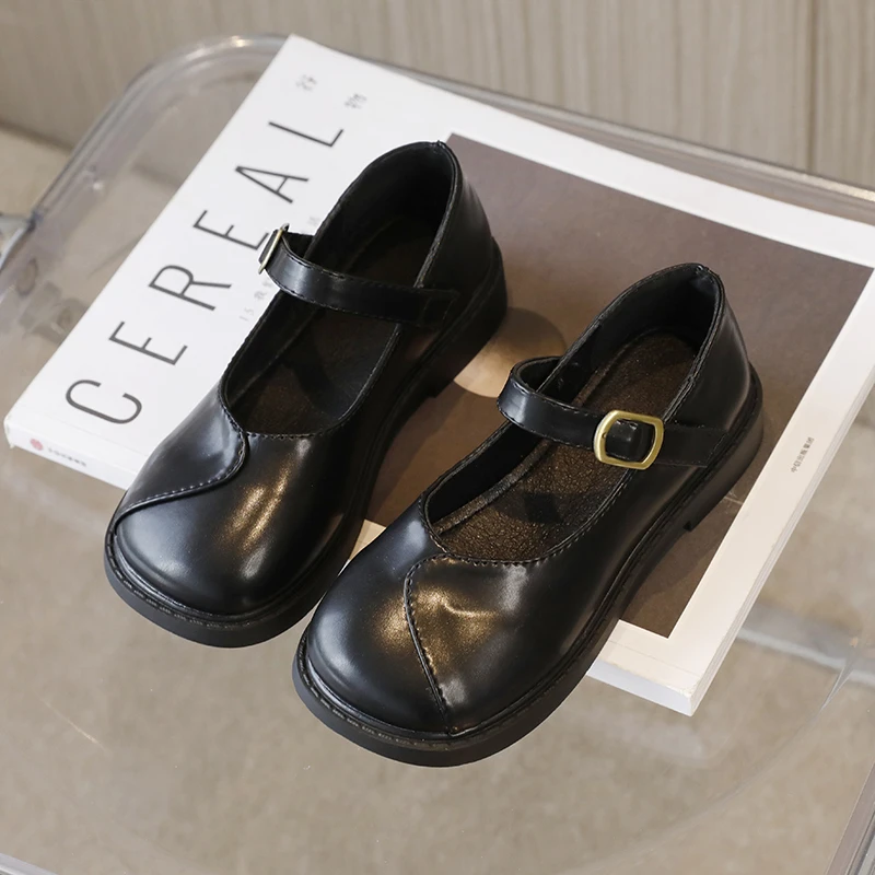 New Girls Princess Leather Shoes Classic Fashion Pleated Kids Causal Performance Flat Shoes Wedding Party Children Dress Shoes