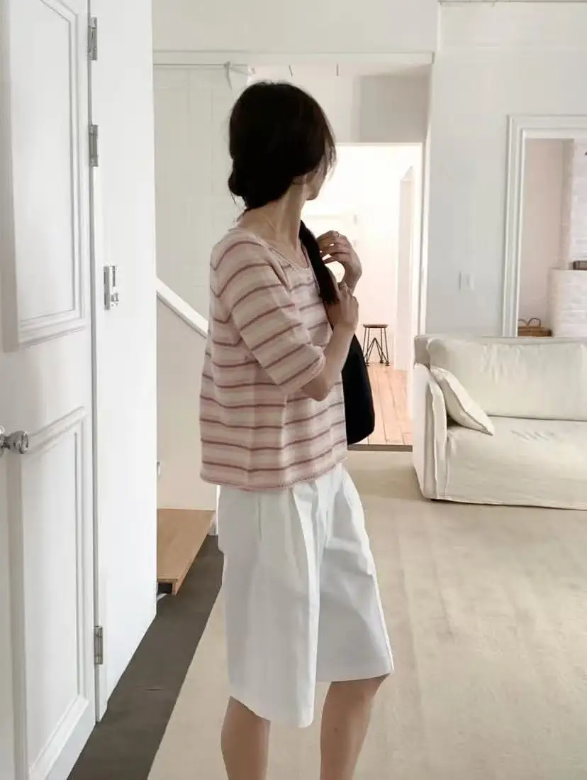 Sommerliches neues lockeres, dünnes Kurzarm-Oberteil, einfach und vielseitig, mit einem schlankmachenden und stilvollen Look – Detail 2