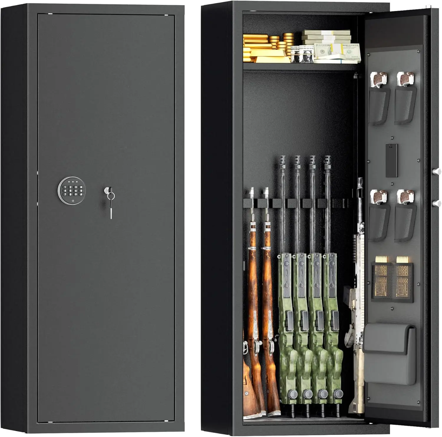 

10-14 Gun Safe for Rifles and Pistols,Rifle Safes with Digital Keypad and Adjustable Handgun Pockets,Gun Cabinet for Home