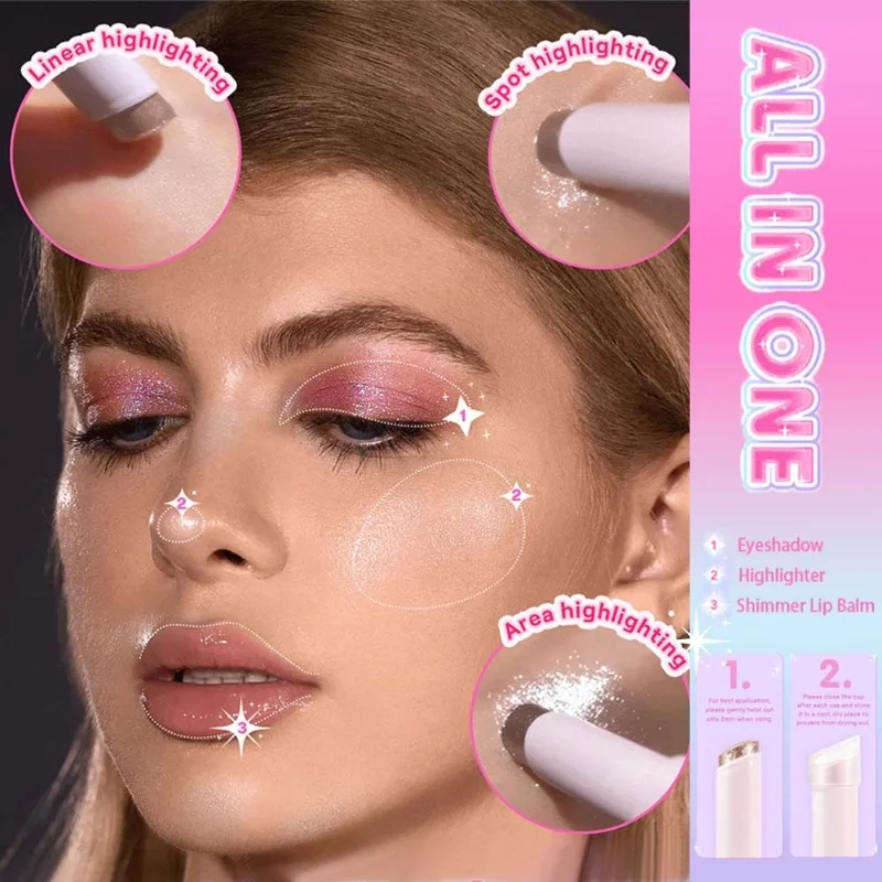 Multi Color Jelly Eyeshadow Stick Pearlescent Highlighter Ultra Shimmer Finish for Party Festival Makeup Eyeshadow Beauty Glazed