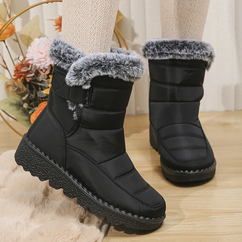 2024 stivali da neve impermeabili per donna scarpe invernali stivaletti in peluche in pelliccia sintetica donna Plus Size Botas in cotone caldo