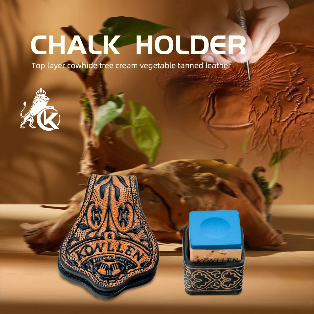 

KONLLEN Billiard Chalk Holder with Square Leather Engraved Magnetic Support for Pool Cue Snooker Silent Billiard Accessories