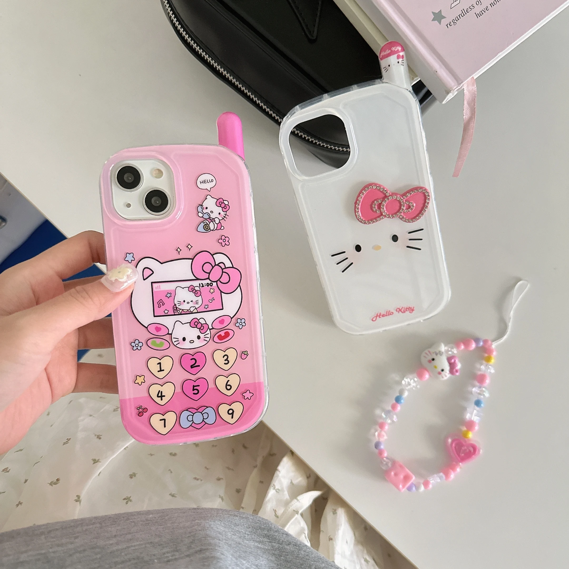 

Creative Girl Preferred Clean Simple Style Sanrio For Hello Kitty Stereoscopic Diamond Studded Bow For IPhone 16 14 15 Pro Max