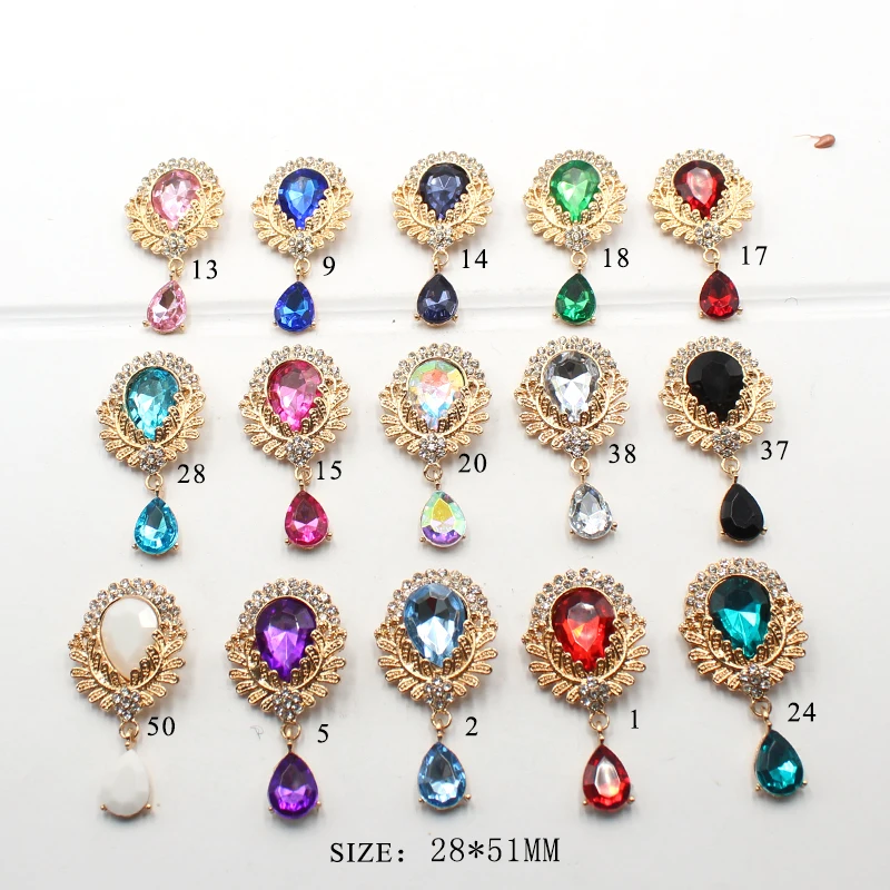 10Pieces/Pack 28*51MM Water Drop Alloy Diamond Flat Bottom Decoration DIY Handmade Clothing Hairpin Bow Jewelry Accessories