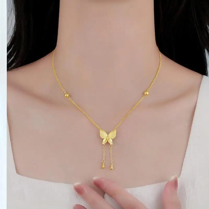 1 Stück vergoldete Schmetterlings-Anhänger-Halskette mit verstellbarer Kette, zierliche Anhänger, Geschenke für Frauen zum täglichen Tragen – Detail 9