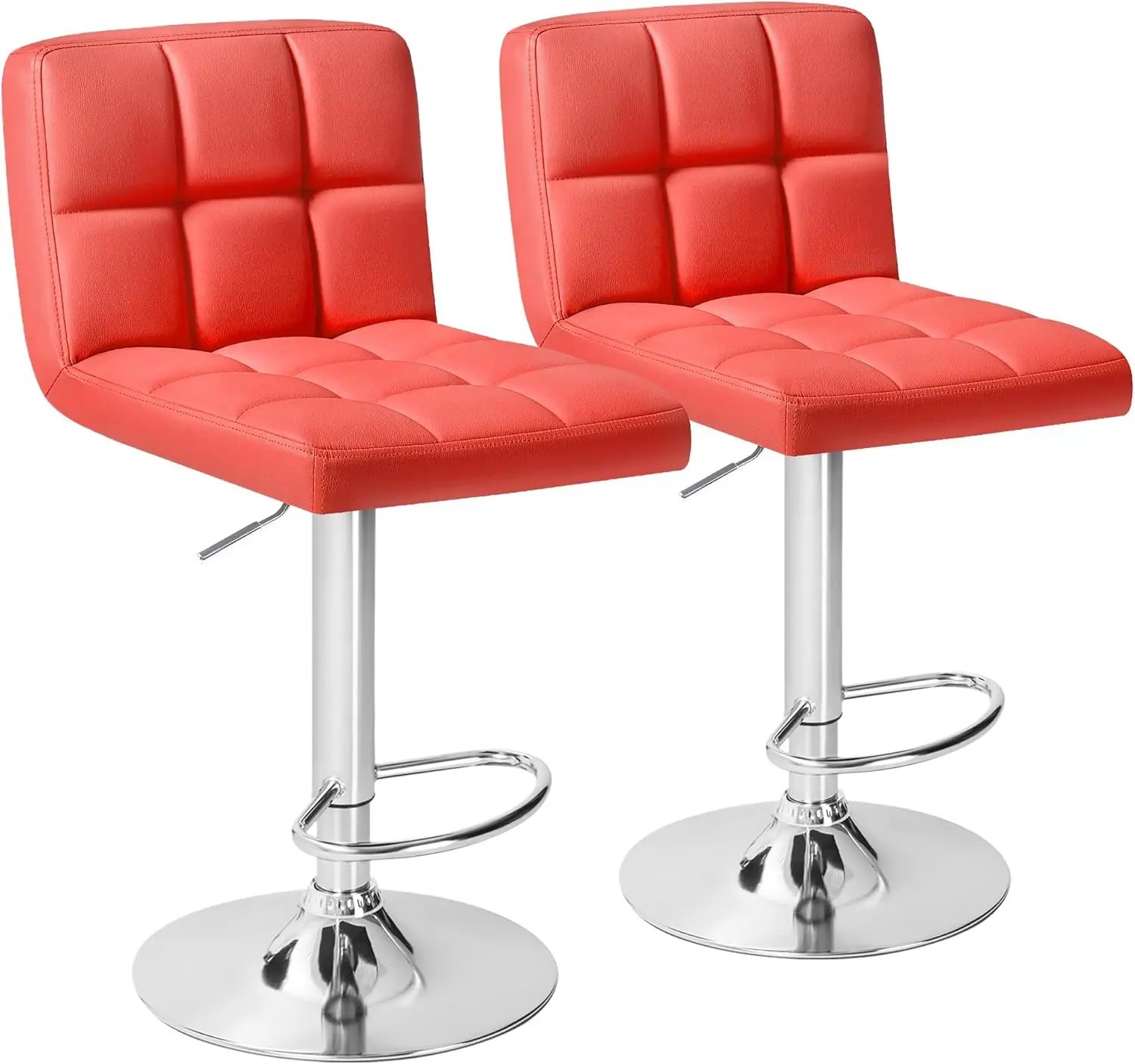 

Bar Stools Set of 2, Adjustable Height Armless Barstools Swivel Faux Leather Upholstered Kitchen Counter Stools with Mide Bac