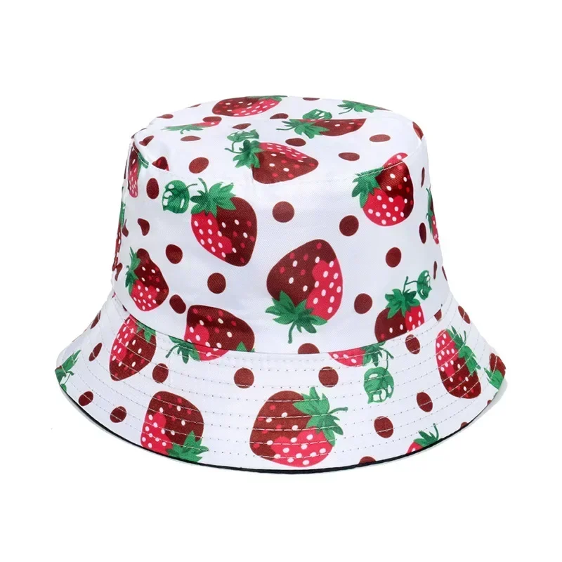 2022 New Fruit Print Bucket Hat Spring and Summer Outdoor Sun Hats Cute Strawberry Watermelon Cherry Fisherman Cap Men Bonnet