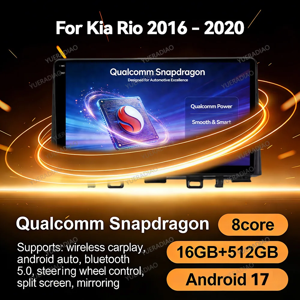 Autoradio Android 17 pour Kia Rio 2016 2017 2018 2019 2020 2021 2022 GPS NAVI 2DIN 4G WIFI BT Lecteur multimédia vidéo Qualcomm