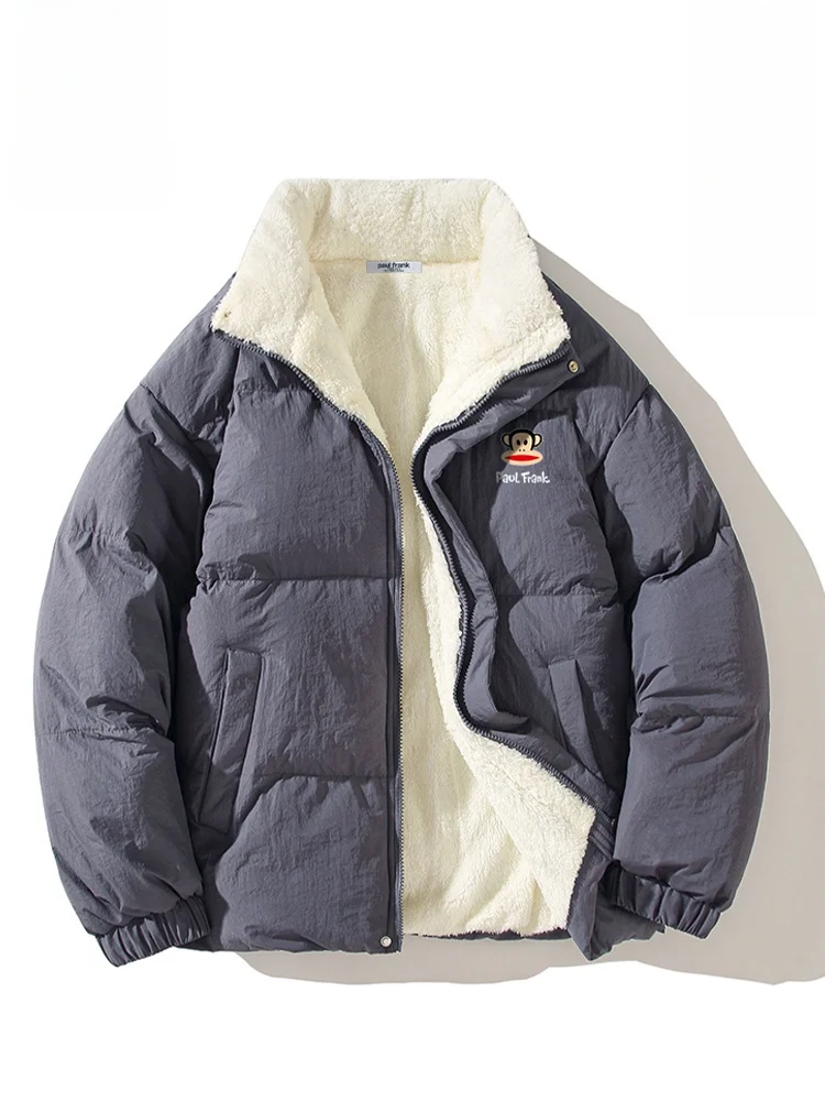 

PaulFrank Winter Thiened Fce Lined Stand Collar Cotton Jaet Men's Retro Loose Fit Warm Bread Sle Youth Faion