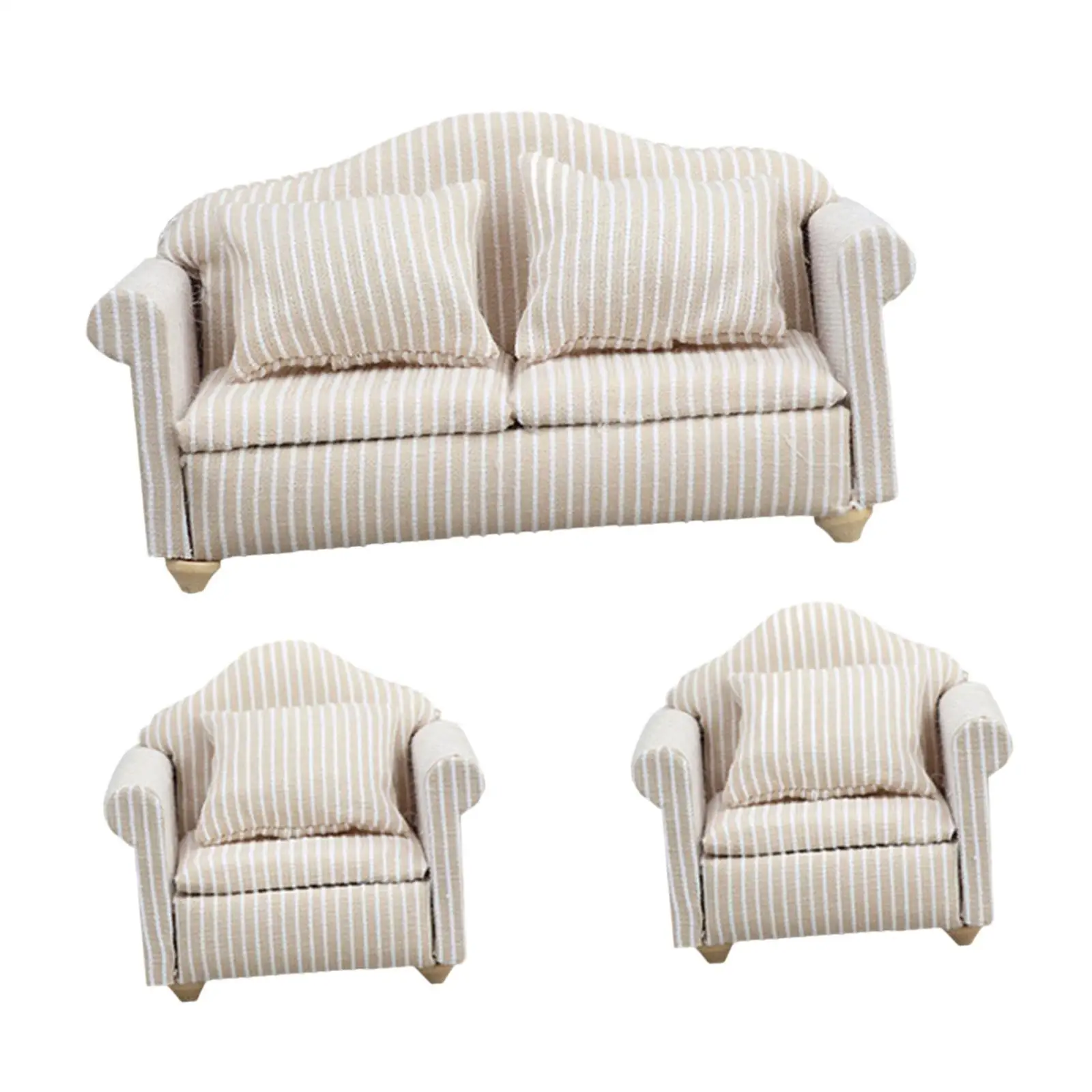 

3 Pieces 1/12 Scale Dollhouse Sofa Gift with Pillows for Bathroom Doll House
