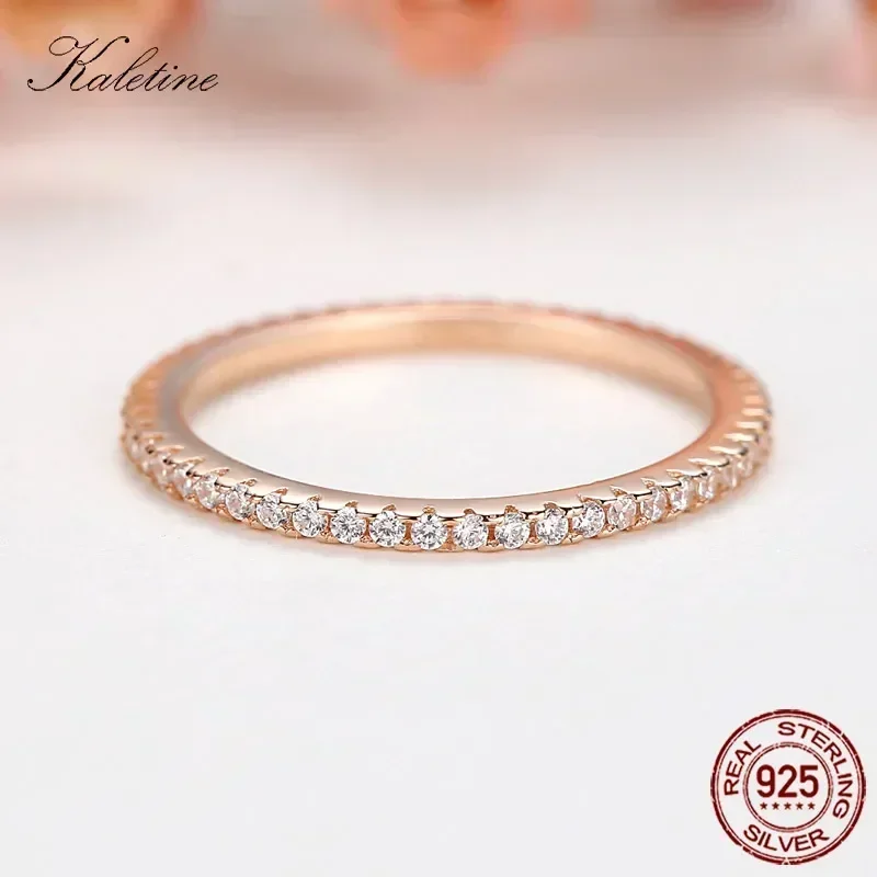 KALETINE Concise Rings for Women 925 Sterling Silver Luxury Brand CZ Stone Rose Black Gold Wedding Bulgaria Jewelry Mens Ring