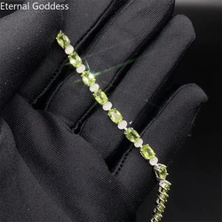 Fine Jewelry 925 Sterling Silver Inlaid Natural Peridot Bracelet Ladies Bracelet Support Detection Fashion Charm Bracelet