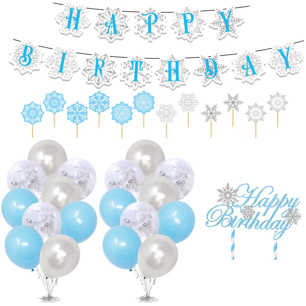 1 مجموعة ندفة الثلج موضوع ديكور عيد الميلاد لوازم الحفلات بالونات الرايات القبعات العالية ديكور عيد الميلاد مجموعة الشتاء عيد ميلاد احتفالي الحلي #2