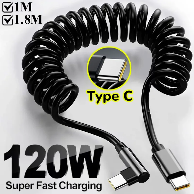 120 W einziehbares Dual-Typ-C-Kabel USB C auf Typ C Schnellladekabel Auto-Feder-Datenkabel für iPhone 17 16 15 Samsung