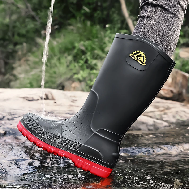 

Men Waterproof Rain Boots Kitchen Anti-Slip Mid Calf Work Rubber Shoes Slip-On Casual Waterproof Outdoor Fishing Shoes