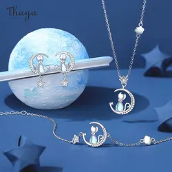 Thaya S925 Sterling Silver Jewelry Set Elegance Cat Necklaces for Women Moonstone Luxury Earring Engagement Party Fine Jewelry