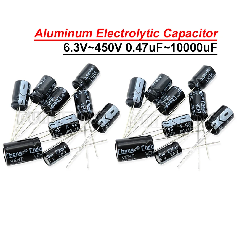 Aluminum Electrolytic Capacitor 10V 16V 25V 35V 50V 63V 2.2 3.3 4.7 10 22 33 47 100 220 330 470 1000 2200 3300 4700 6800 10000UF