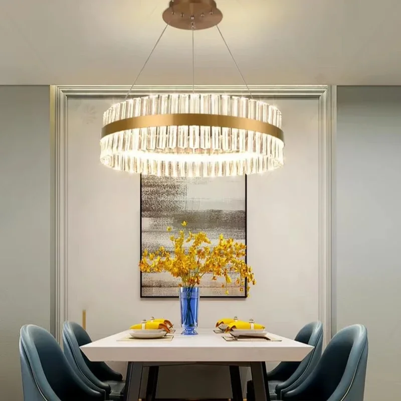 

Modern Crystal LED Ring Chandelier Home Kitchen Bedroom Living Room Cafe Dining Hall Atmosphere Decoration Mall Interior Fixture