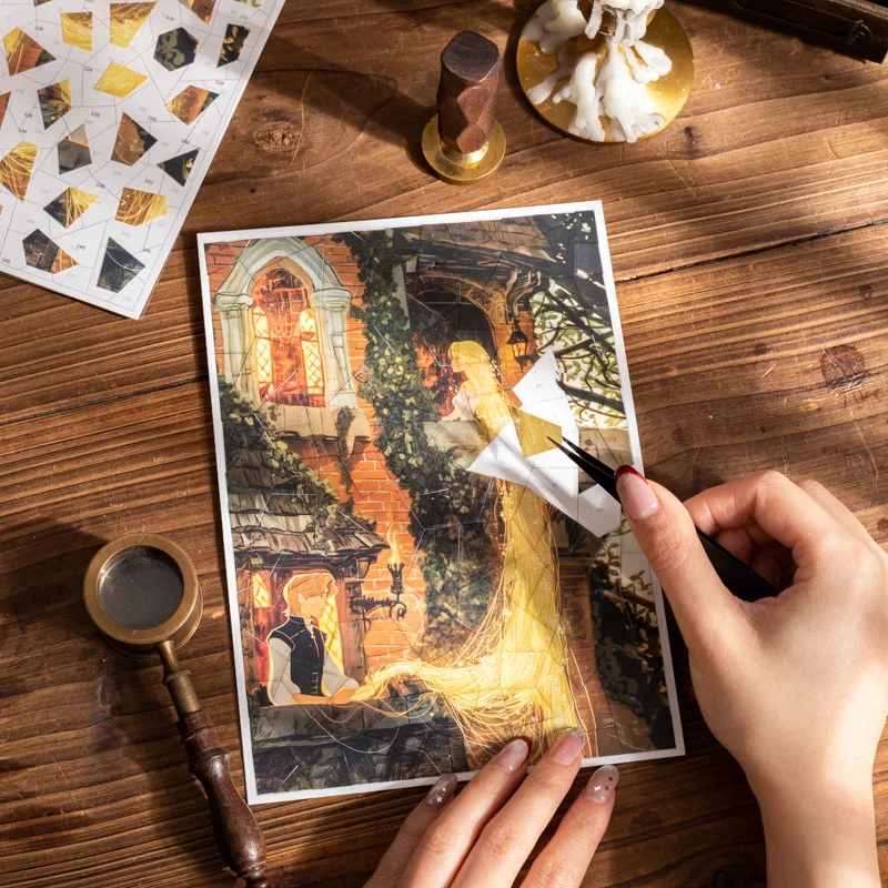 

1pack/2pack Paper Fairy Tale Retro Puzzle Stickers 4 Styles DIY Scrapbooking Decoration cute stickers