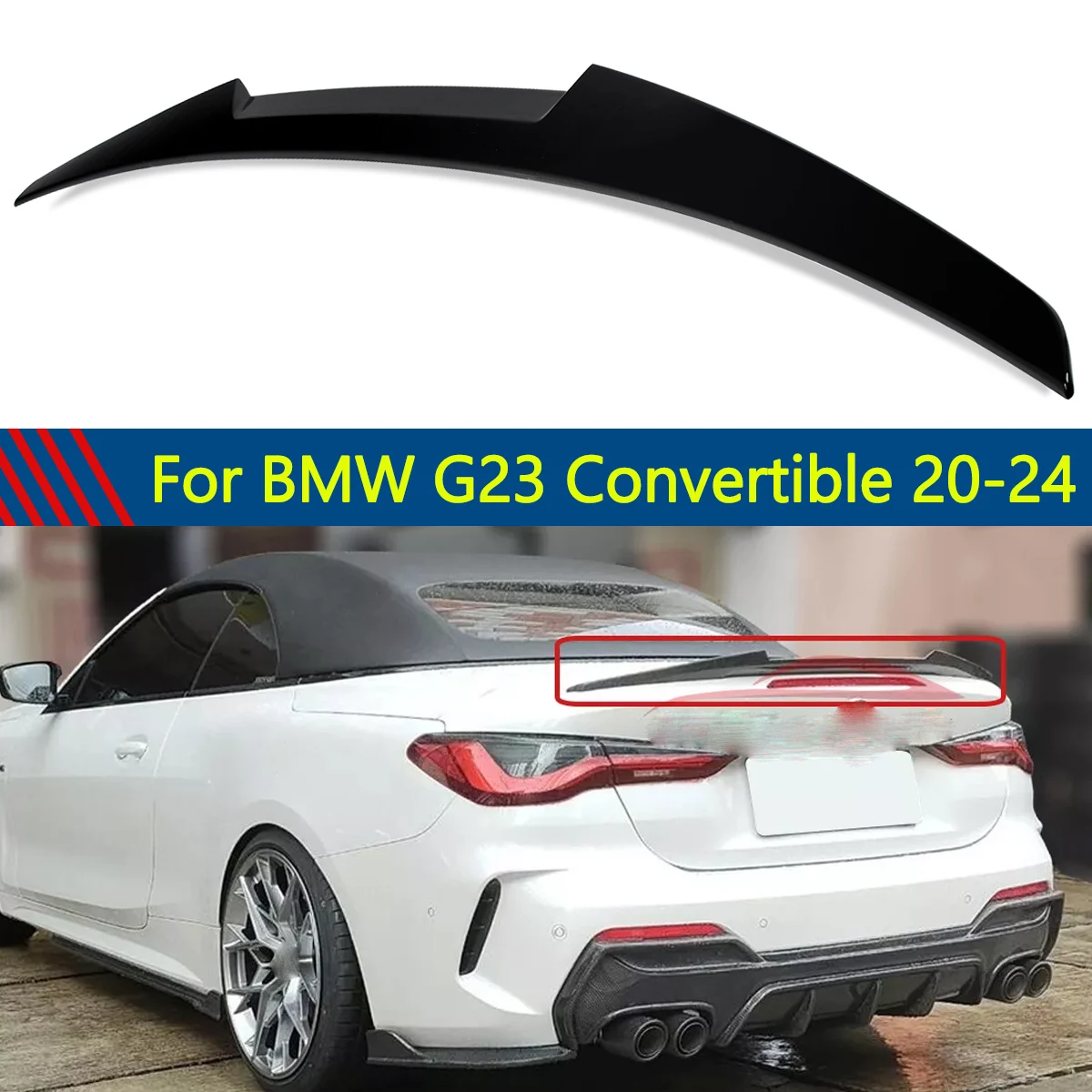 For BMW G23 M440i G83 M4 Convertible 2020-2024 Gloss Black Trunk Spoiler Wing