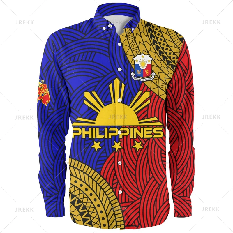 Small Size 3D Proud To Be Philippines Printing Long Sleeve Shirts Men Philippines Ethnic Patterns Graphic Shirts & Blouses Tops