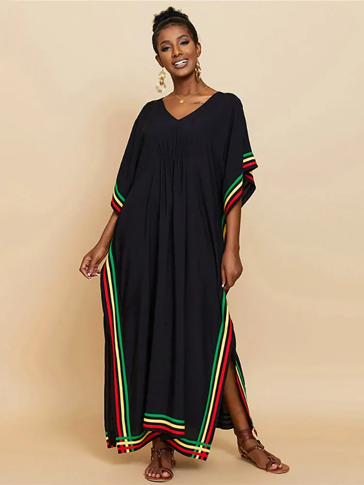 Fashion Black Women Beach Dress Kaftan 2023 Sexy Bikini Cover-ups Maxi Dresses Woman Clothes  Pareo Summer Robe Beachwear Sarong