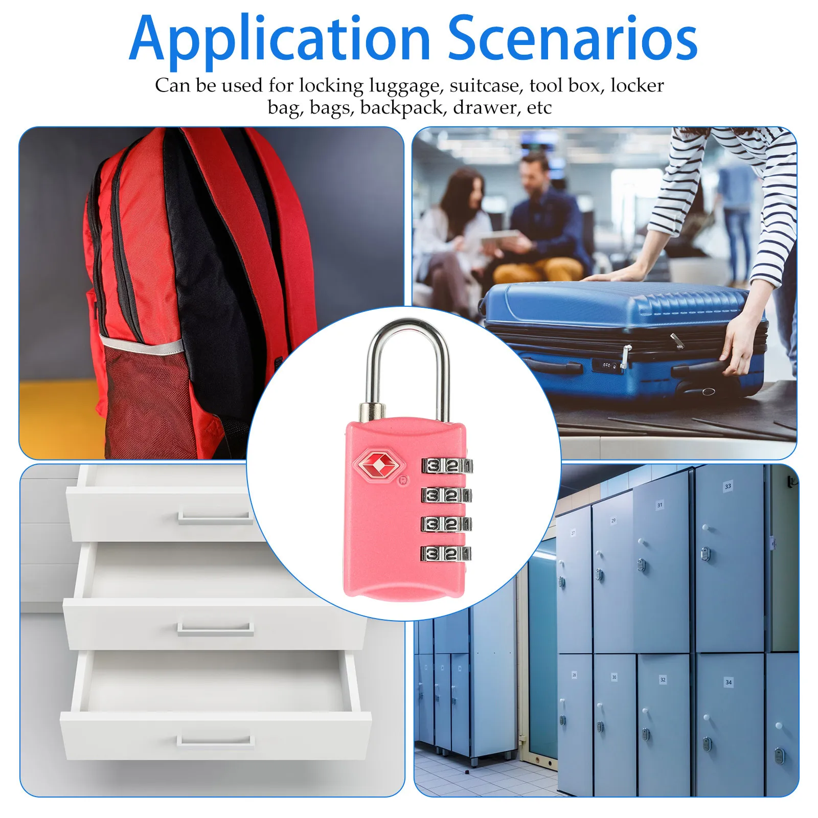 

Portable TSA Approved 4 Combination Lock for Luggage Suitcase Toolbox Locker Bag Backpack Resettable Security Travel