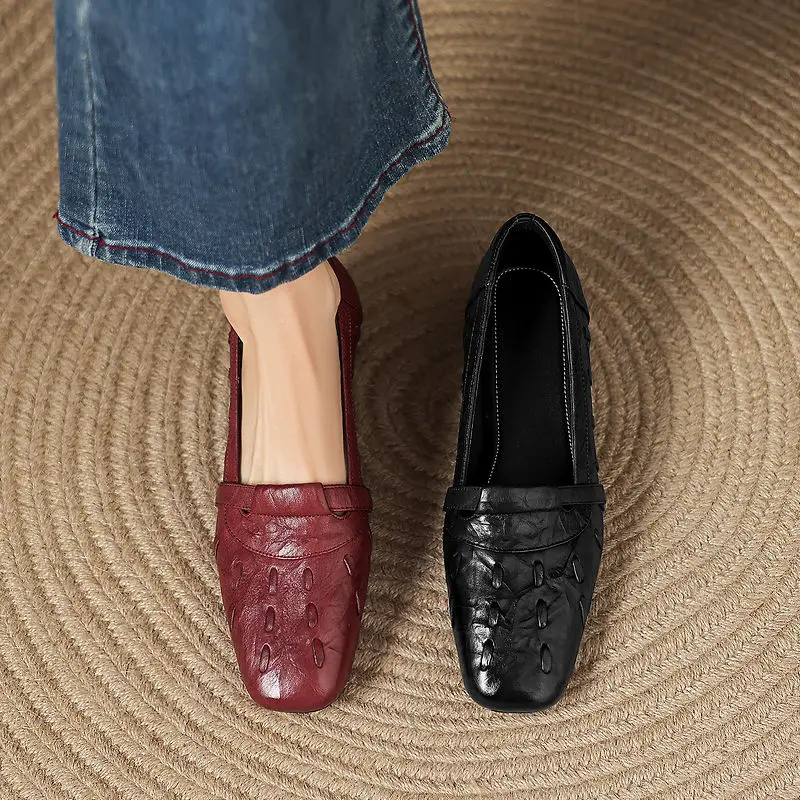 2026 new spring autumn women pumps natural leather 22-25cm cowhide+sheepskin round toe round heel women shoes fashion loafers