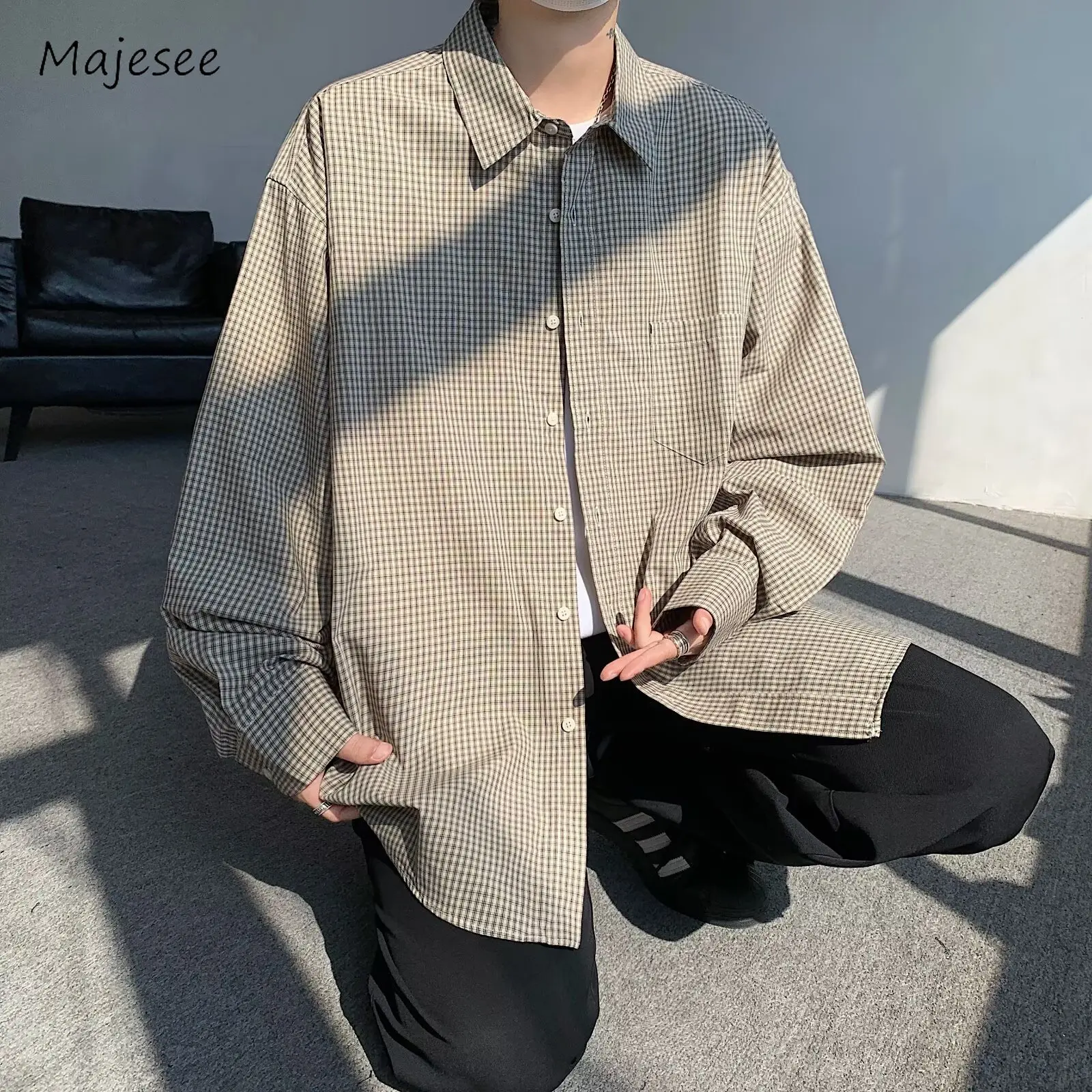 

Plaid Shirts for Men Loose Mature Smart Casual Long Sleeve Tops Daily Chinese Style Handsome Soft Fashion Camisas Hombre Classic