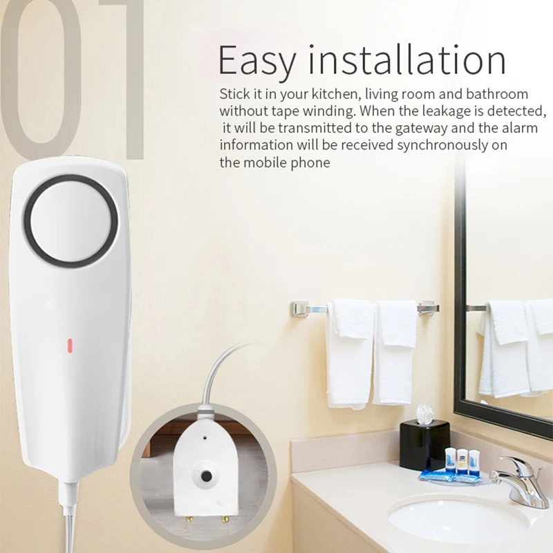 Tuya WIFI Water Leak Detector Leakage Sensor Built-in Rechargeable Battery 80dB Sound Remote App Remote Monitoring for Home