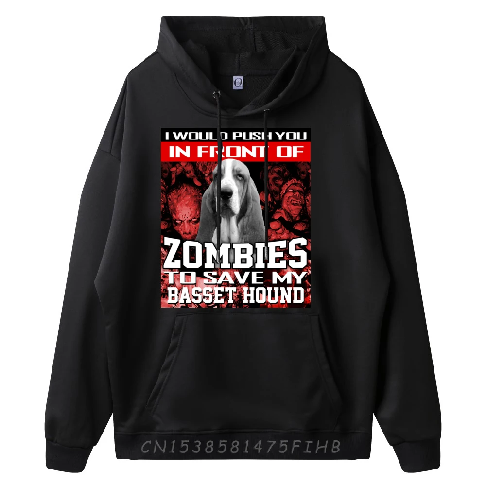 In Front Of Zombies To Save My Basset Hound Halloween Saying Graphic Shirts Hoodies Halloween