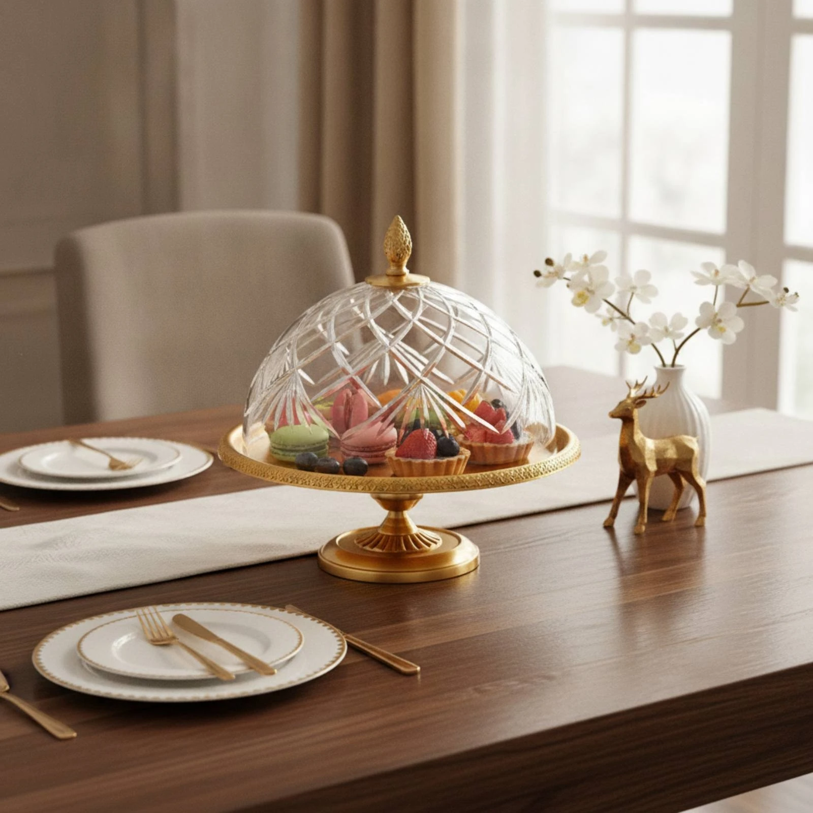Cake Stand with Glass Dome Lid Decorative Cake Stand with Dome Lid Pedestal Serving Tray Multifunctional Dessert Tray - view 2