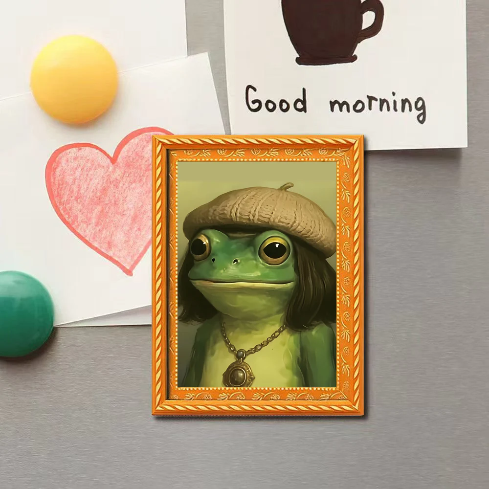 1 Stück Retro-Frosch-Beret-Kühlschrankmagnet, künstlerischer Halsketten-Magnet-Dekorationsaufkleber, personalisierter Küchen-Nachrichtenmagnet, Beret-Bob-Haarschnitt, trendiger, cooler