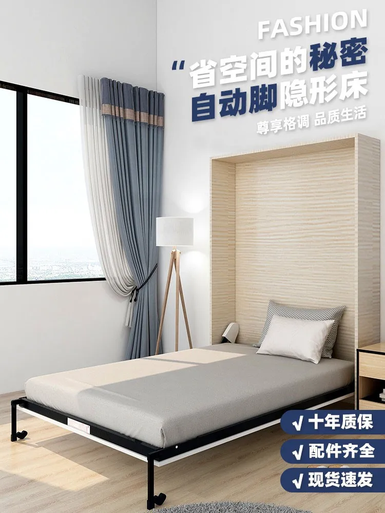 Multi-functional invisible bed, folding n wall bed, study wardrobe, integrated side flap bed frame, hardware