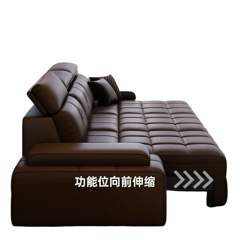 Electric sofa minimalist Italian leather Lawrence sofa bed function straight row living room cowhide against the wall adjustment