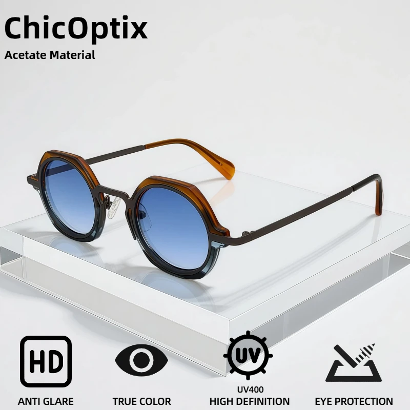 

ChicOptix классические модные солнцезащитные очки в стиле панк в стиле ретро UV400, круглые модные солнцезащитные очки высокого качества для вождения из ацетата с антибликовым покрытием