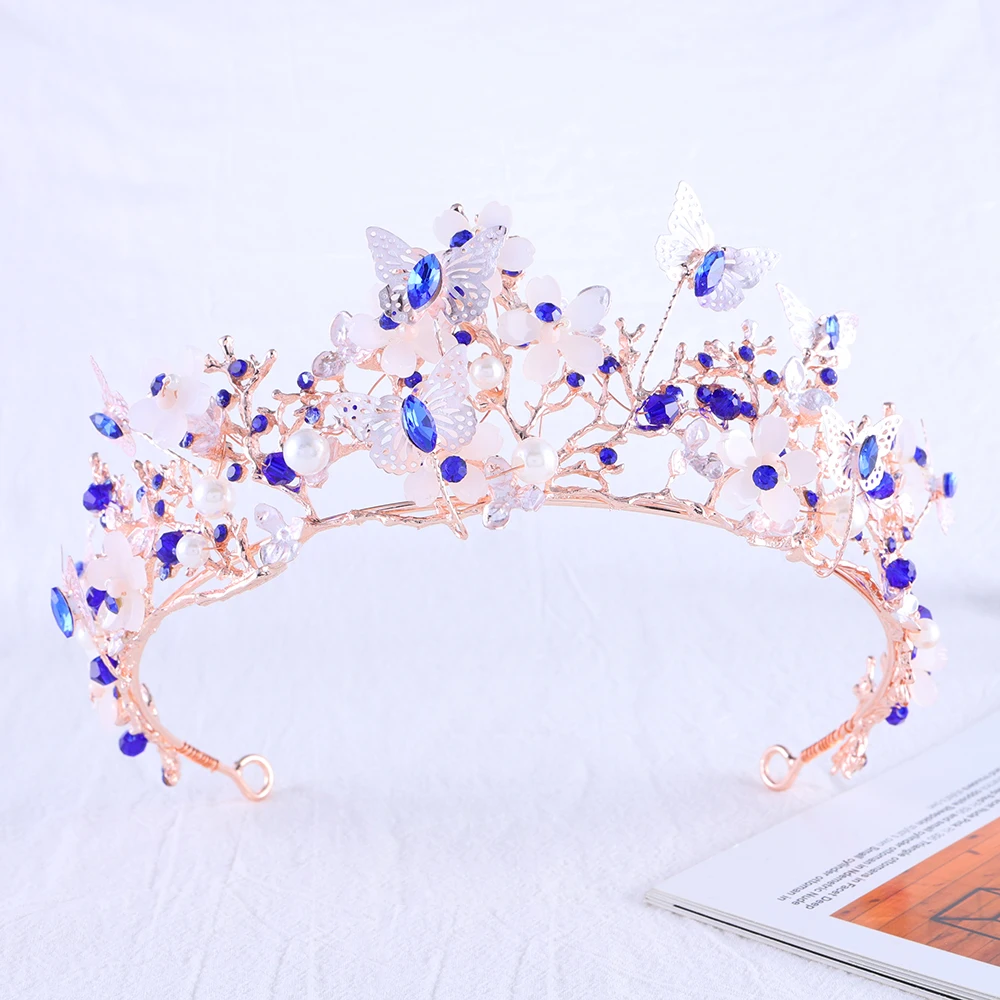 Luxury High Quality Bridal Crown Butterfly Crystall Wedding Tiara Golden Alloy Queen Party Jewelry Hair Accessories