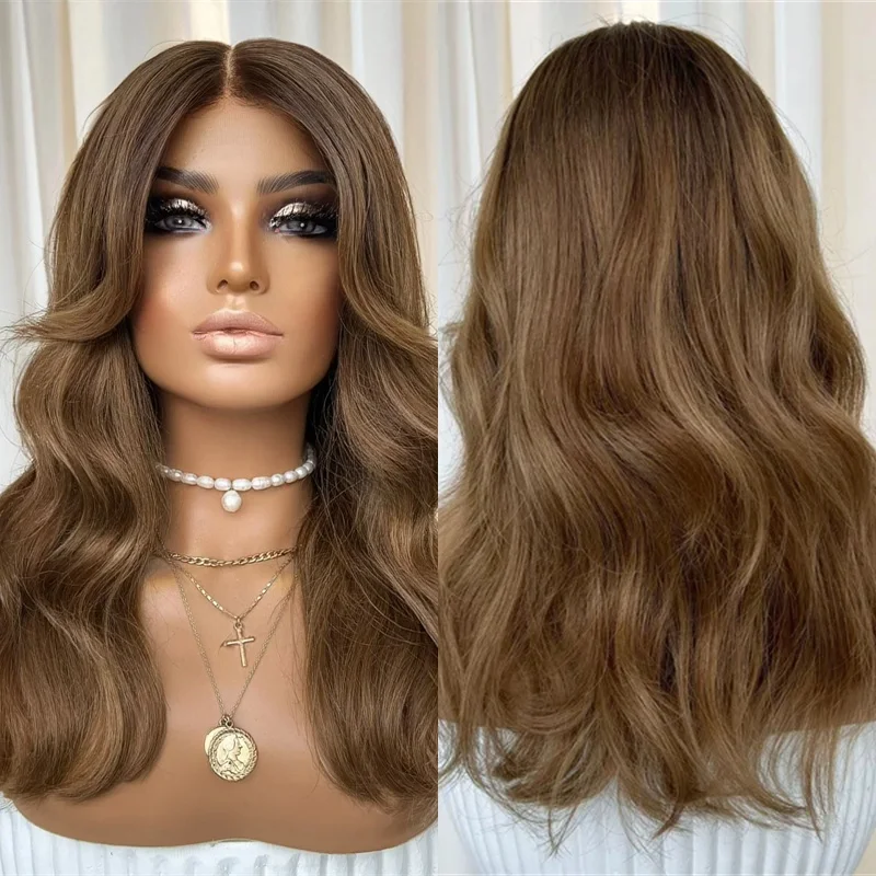 Small/Large Size Cap New In Wave Bob 13x4 Middle Part Ombre Brown Highlights Synthetic HD Lace Front Wig Blend Human Hair 16''