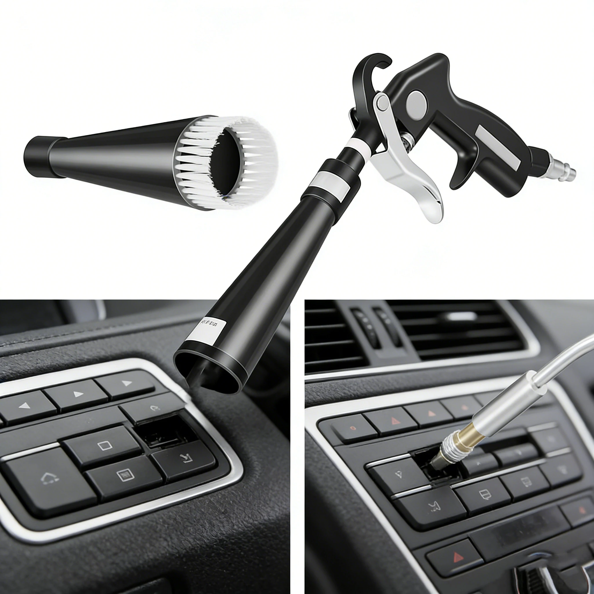 

High Pressure Dry Cleaning Gun 2 In 1 Double Nozzle Car Air Blow Gun Professional Tornado Dust Remover Interior Cleaning tool