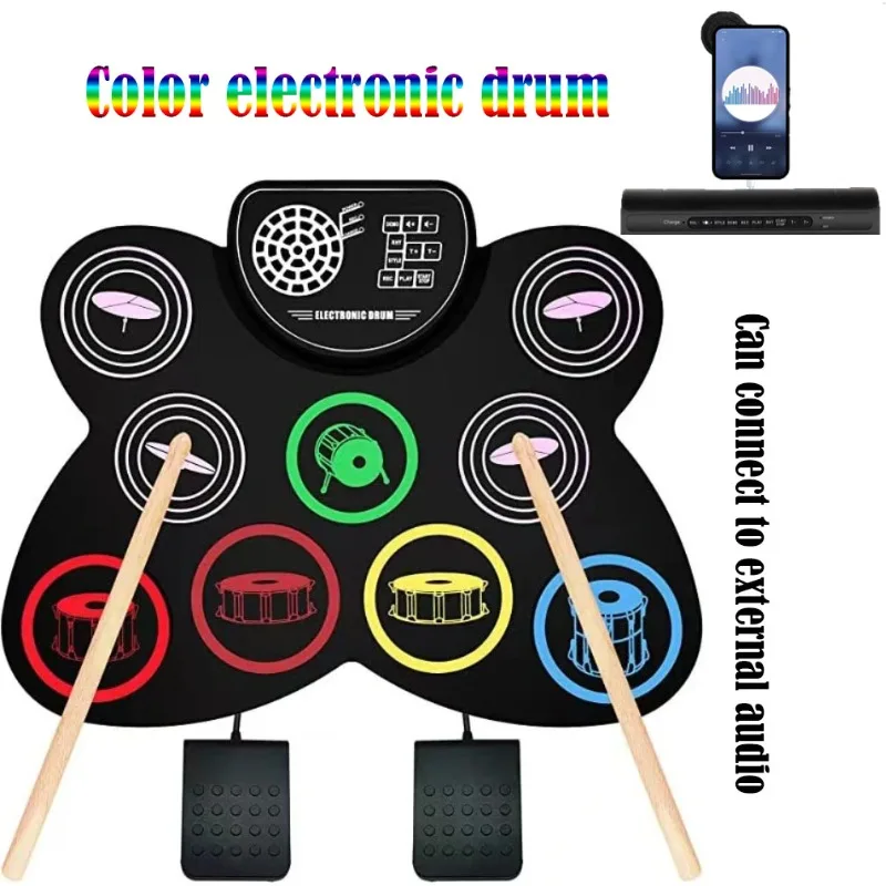 

Colour Electronic Drums Professional Children's Musical Drum Full Set Practice Pad Drum Beginner Practice Percussion Instruments