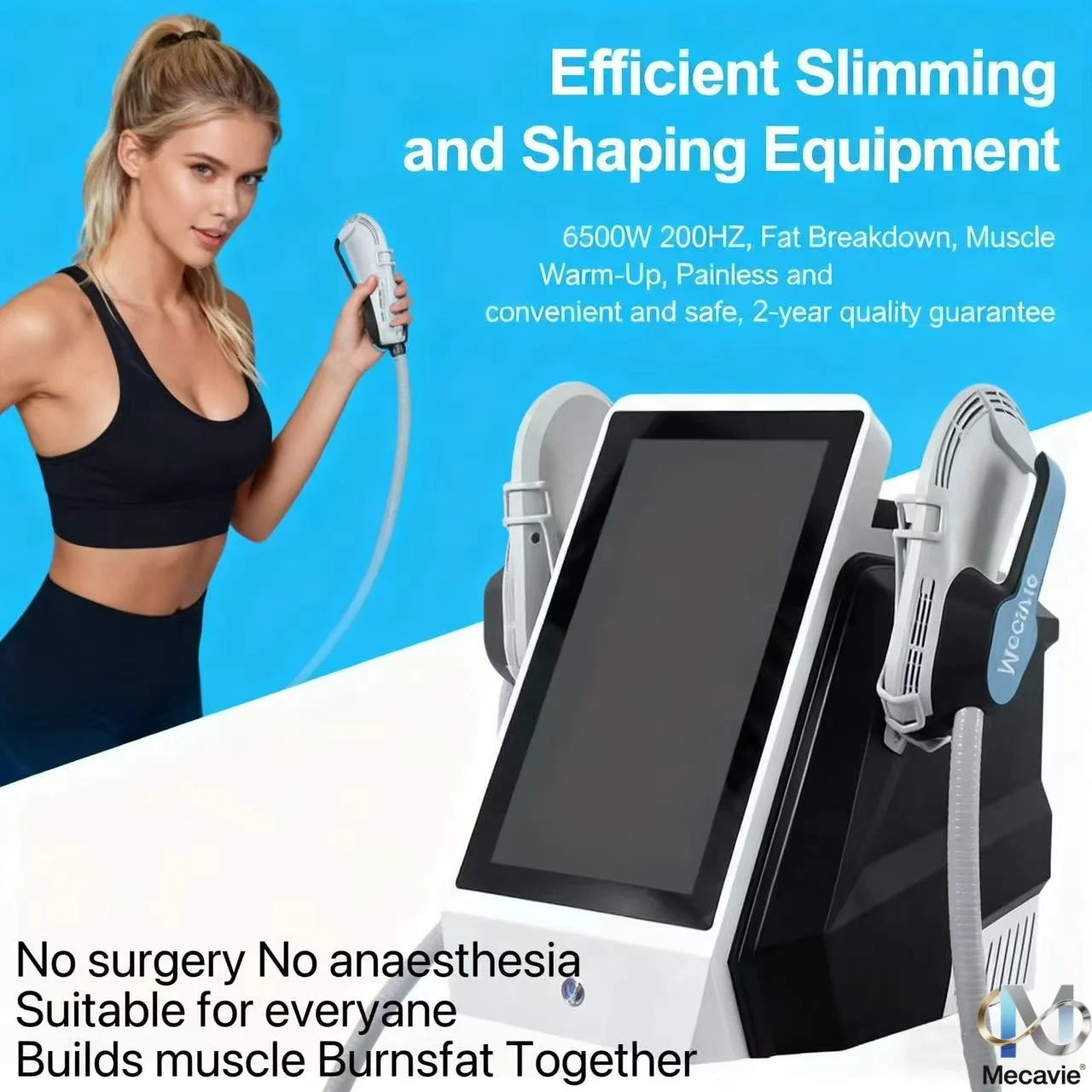 MECAVIE 2025 Professionelles EMS-NEO-Gerät – 6500 W Hochleistungs-RF-tragbares, muskelstimulierendes 200-Hz-Gerät zum Abnehmen des Körpers