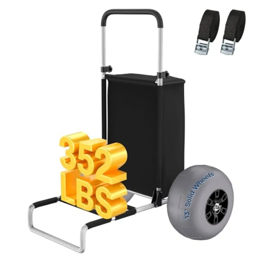 

Beach Wagon for Sand, Camping, Fishing Outdoor Heavy Duty Aluminum, Grey, 13 Solid TPU Wheels, 352 lbs Capacity, Quick-Fold, Ad