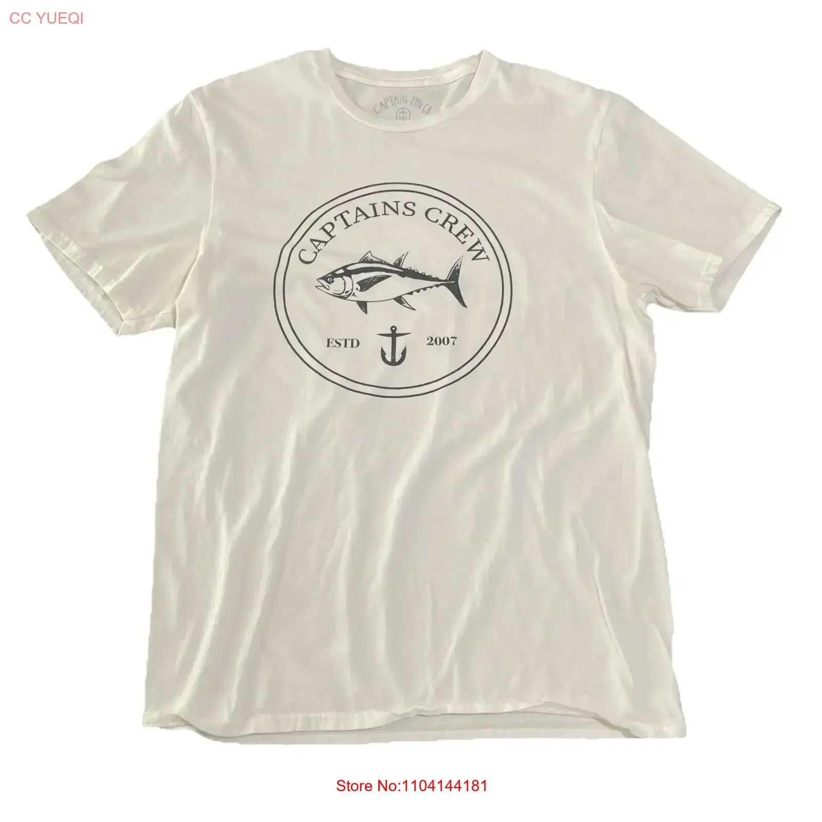 Captain Fin co Captains crew estd 2007 medium white cotton T Shirt short sleeve long or sleeves vintage Washed graphic Soft