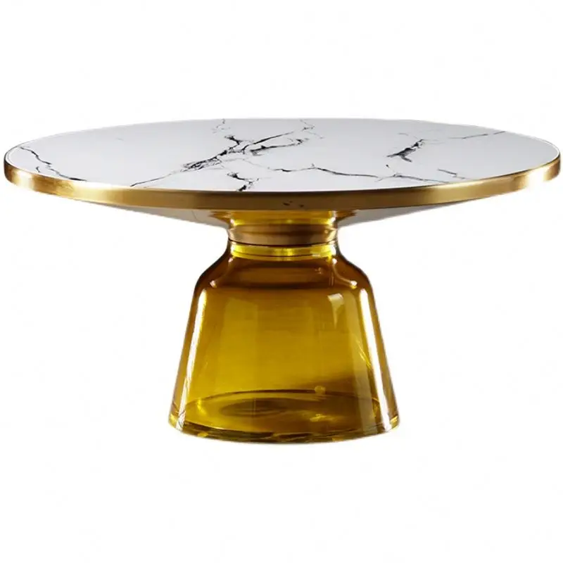 

Nordic Light Luxury Family Living Room Small House Creative Round Metal Glass Modern Tint Sofa Side Table