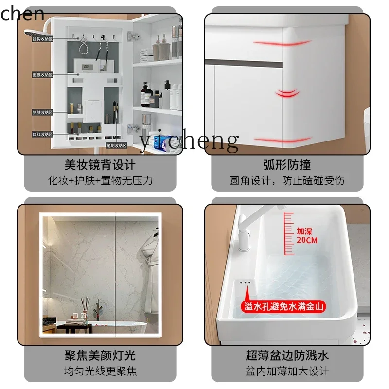 ZMLSpace الألومنيوم العسل الألومنيوم السيراميك حوض وحدة صغيرة خاصة خزانة حمام مزيج مغسلة بيضاء #2