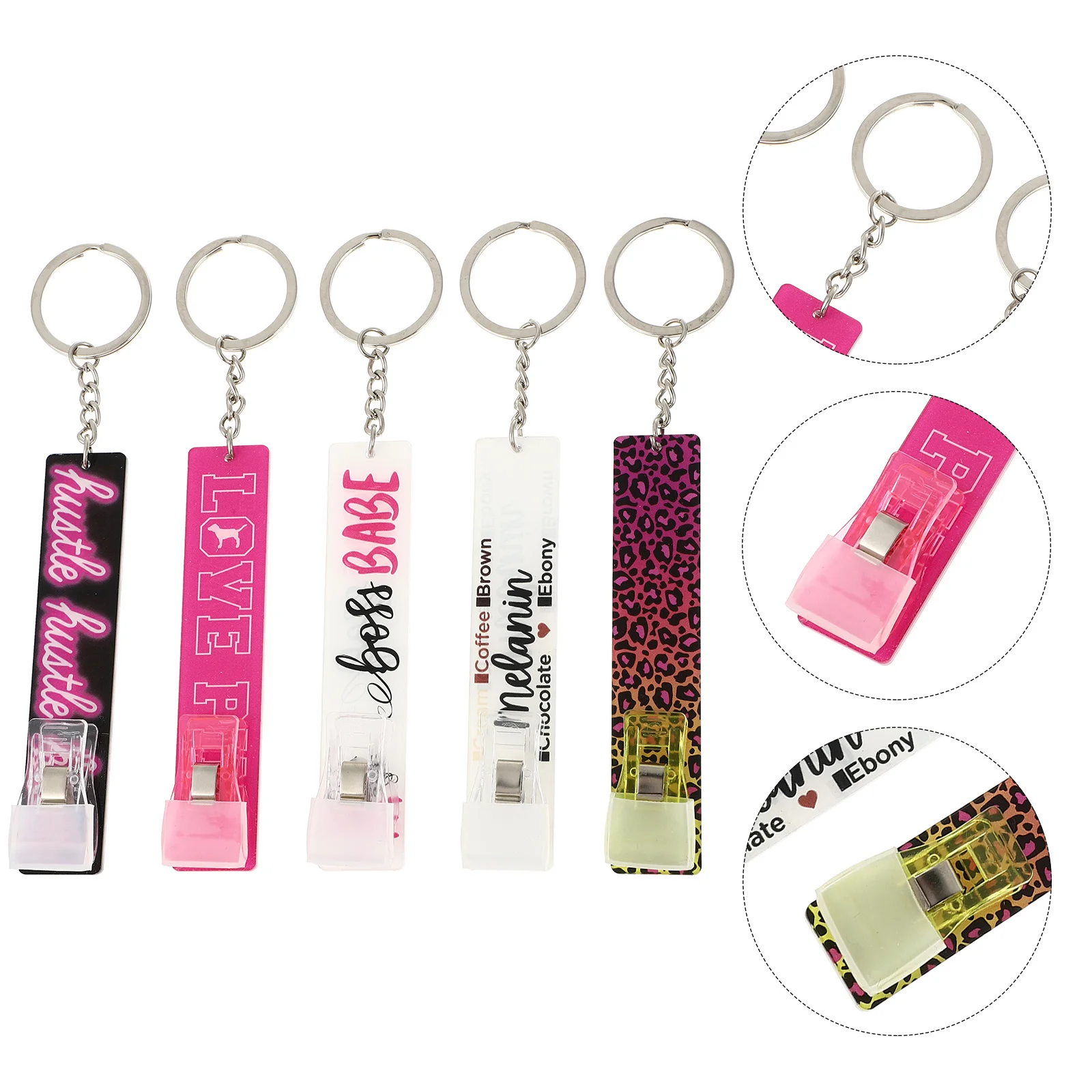 5Pcs Card Chains Acrylic Credit Card Clips Pullers for Long Nails Portable Id Keyring for Wallet Car Keys