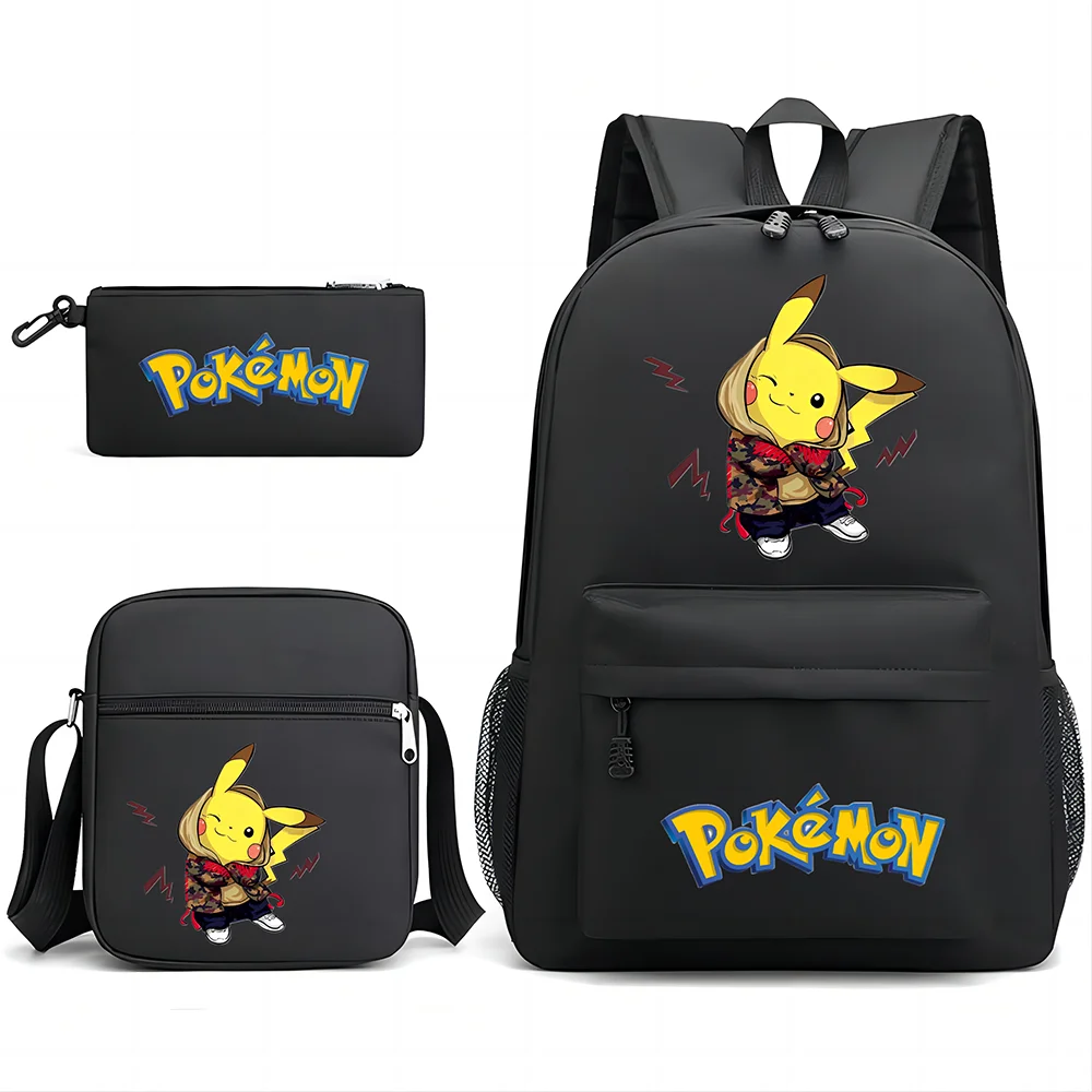 3pcs Pokemon Backpack Cartoon Anime Fashion Pikachu Schoolbag 3D Print Kindergarten Pencil Case for Teenager Shoulder Bag Gift