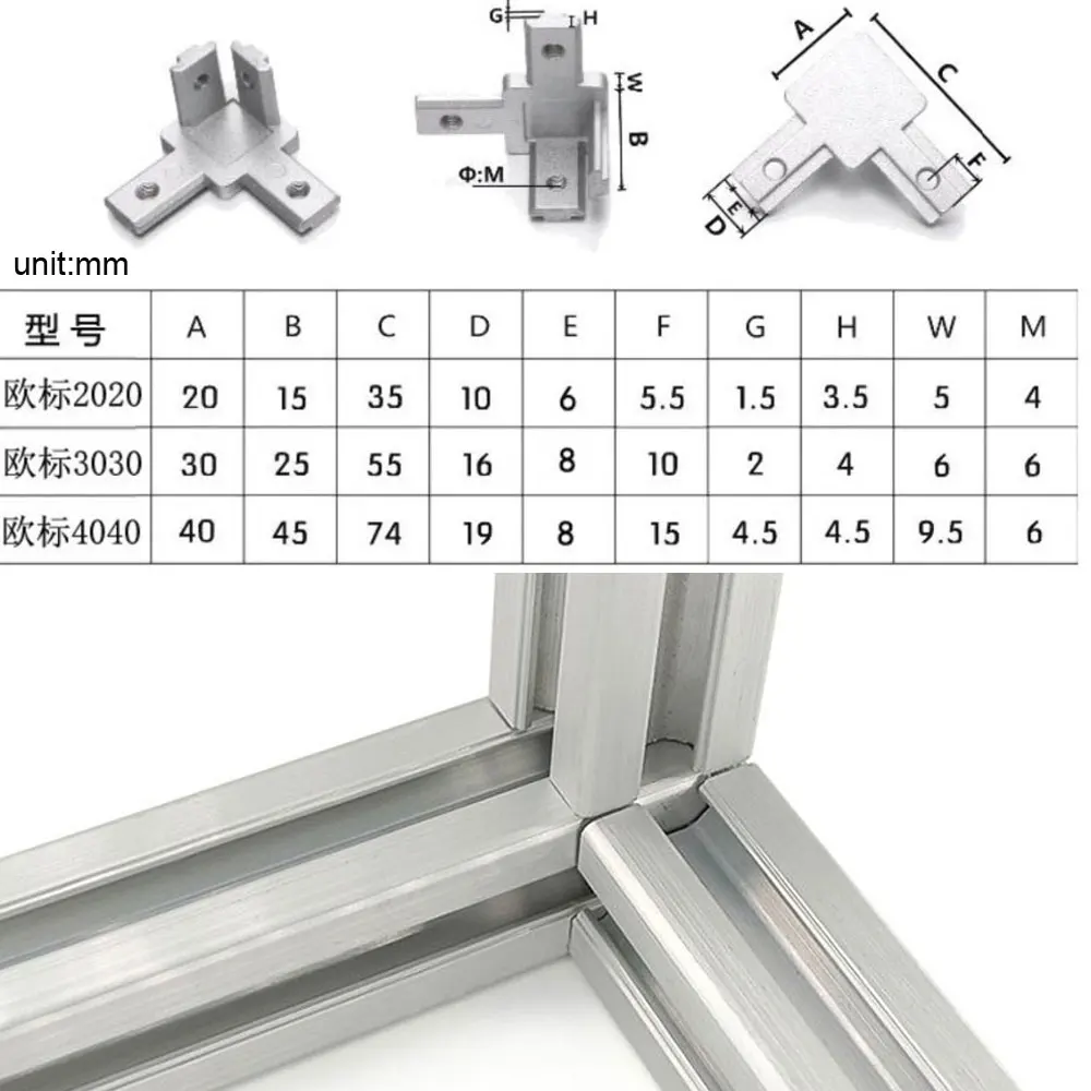 10 Pcs 3 Way Corner Bracket Connector EU 2020 3030 4040 With Screws For Standard T Slot Aluminum Extrusion Profile 2020 3030